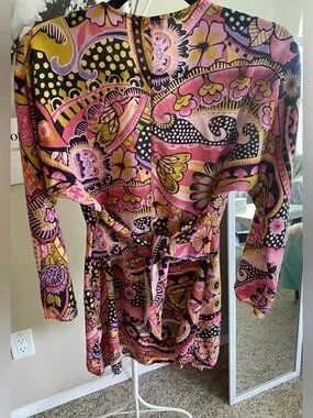 Zara | Dresses | Zara Pink Black Yellow Paisley Long Sleeve Dress ...